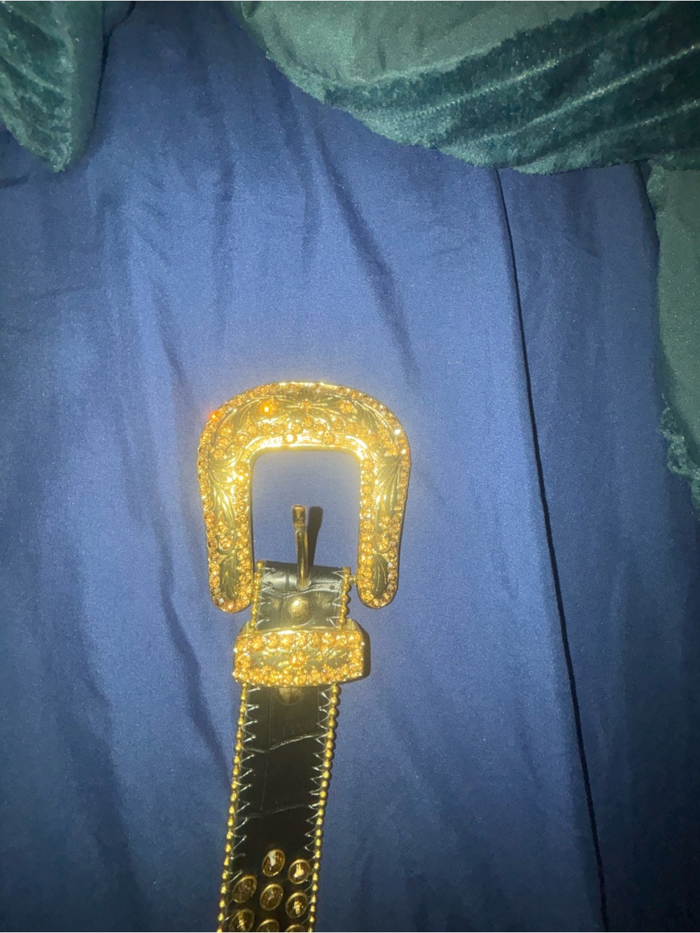 BB Simon Gold Ornate Buckle Black Leather Belt